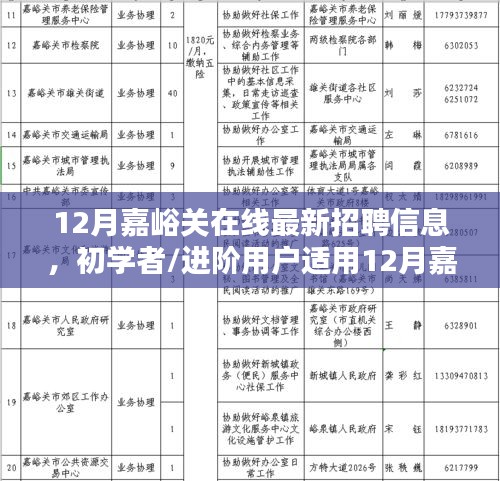 12月嘉峪关最新在线招聘信息大全，初学者与进阶用户的求职攻略