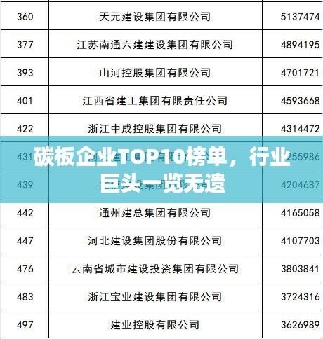 碳板企业TOP10榜单，行业巨头一览无遗