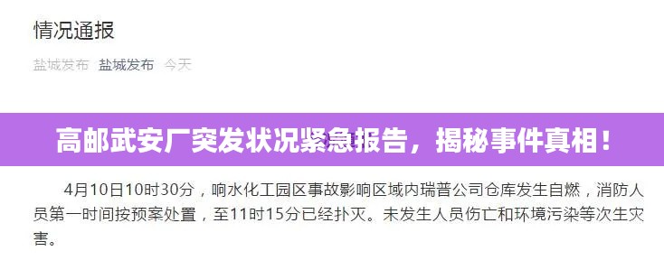 高邮武安厂突发状况紧急报告，揭秘事件真相！