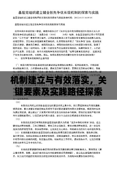 机制建立与有效落实，关键要素及实践路径探索