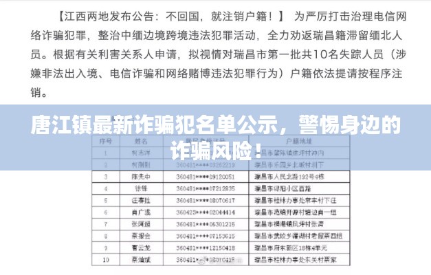 唐江镇最新诈骗犯名单公示，警惕身边的诈骗风险！