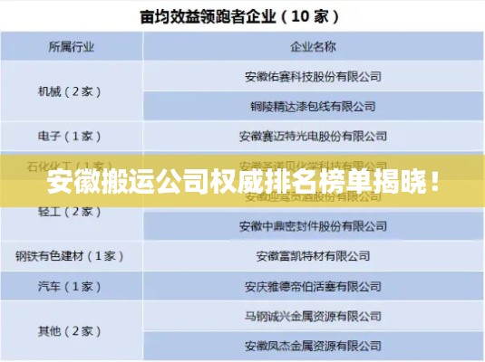 安徽搬运公司权威排名榜单揭晓！